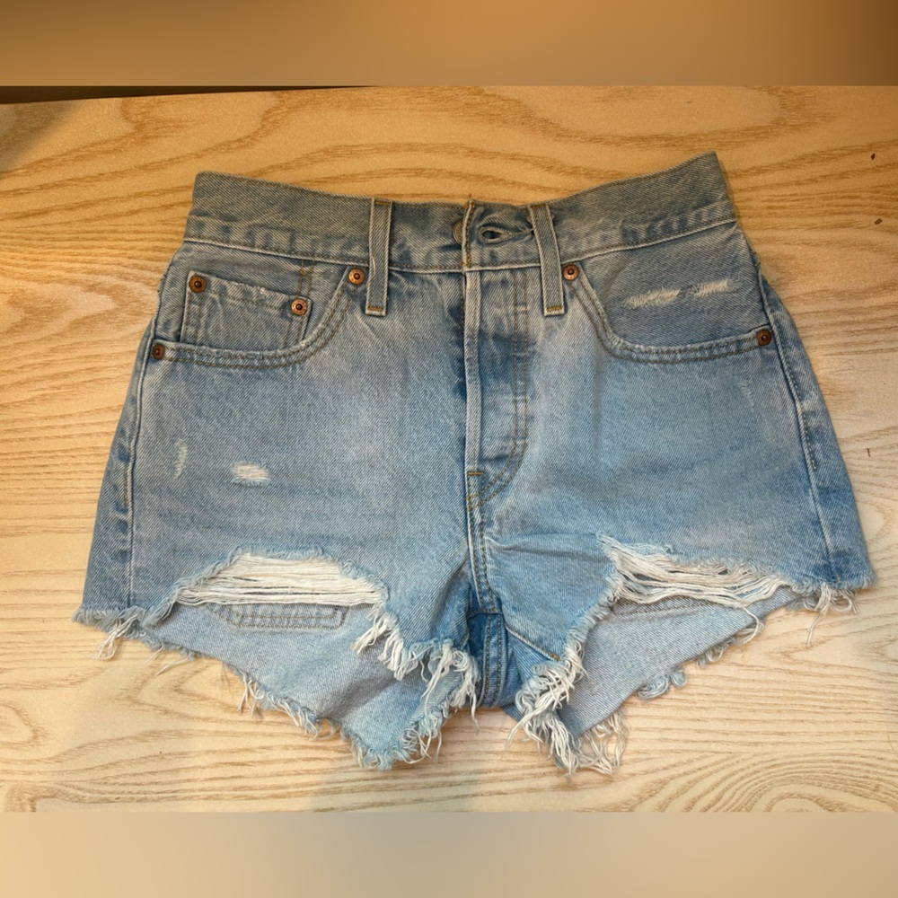 Levi's 501 Light Blue Frayed Jean Shorts